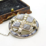 Victorian Scottish Sterling Silver Montrose Agate Target Brooch Antique c1860