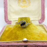9ct Yellow Gold, Sapphire & Diamond Crossover Ring Vintage 1986 Birmingham
