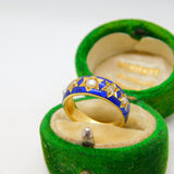 Victorian 18ct Yellow Gold, 0.2ct Diamond, Pearl, Blue Enamel Ring Antique c1860