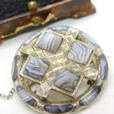 Victorian Scottish Sterling Silver Montrose Agate Target Brooch Antique c1860