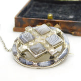 Victorian Scottish Sterling Silver Montrose Agate Target Brooch Antique c1860