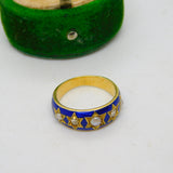 Victorian 18ct Yellow Gold, 0.2ct Diamond, Pearl, Blue Enamel Ring Antique c1860