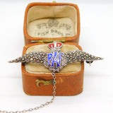 WWII-era Sterling Silver Enamel & Marcasite RAF Wings Sweetheart Brooch Antique