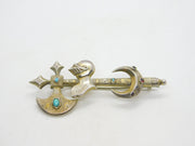 Victorian Scottish Sterling Silver Gilt Turquoise Set Knight & Axe Brooch c1850