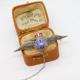 WWII-era Sterling Silver Enamel & Marcasite RAF Wings Sweetheart Brooch Antique