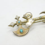 Victorian Scottish Sterling Silver Gilt Turquoise Set Knight & Axe Brooch c1850