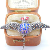 WWII-era Sterling Silver Enamel & Marcasite RAF Wings Sweetheart Brooch Antique