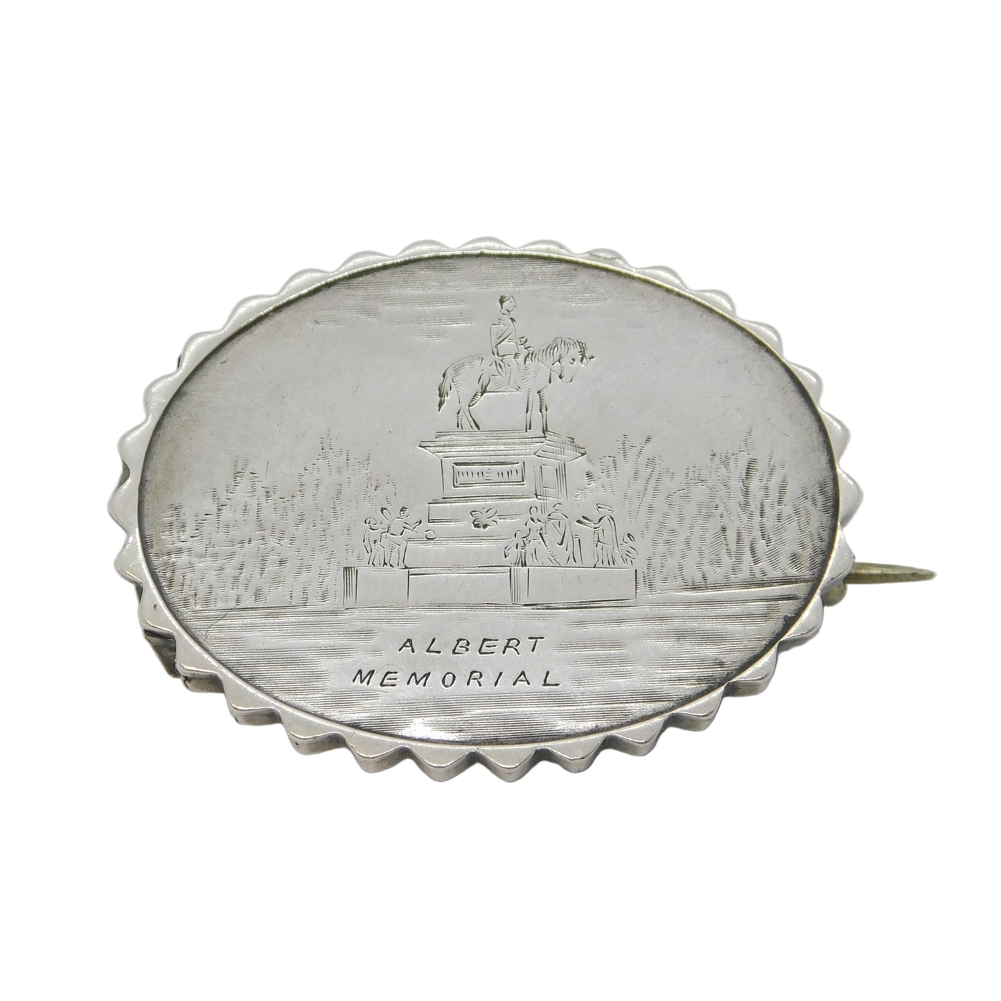 Victorian Sterling Silver Albert Memorial Souvenir Brooch Antique c1880