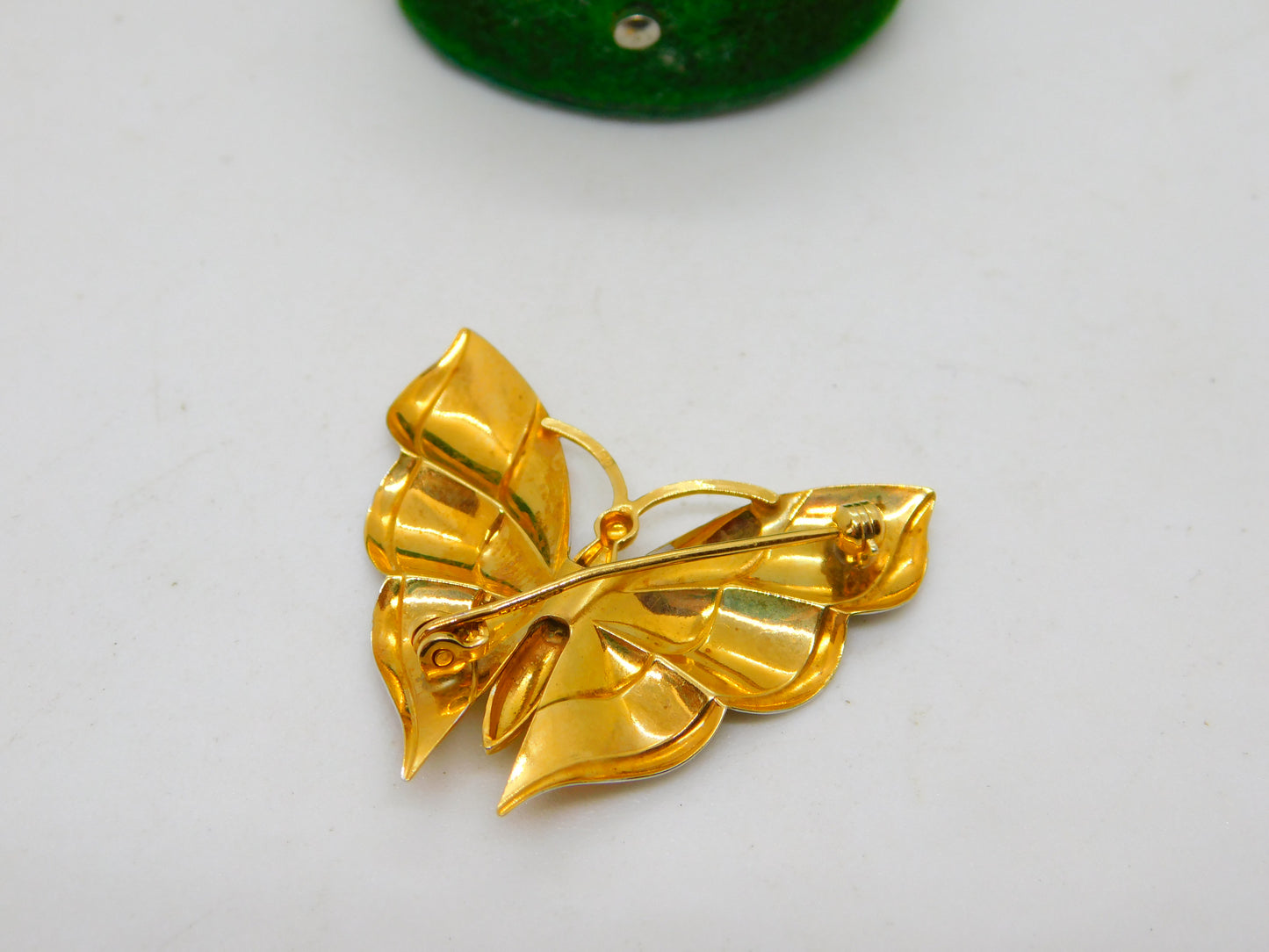 9ct Yellow & White Gold Butterfly Sweetheart Brooch Vintage c1970 London