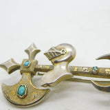 Victorian Scottish Sterling Silver Gilt Turquoise Set Knight & Axe Brooch c1850