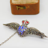 WWII-era Sterling Silver Enamel & Marcasite RAF Wings Sweetheart Brooch Antique