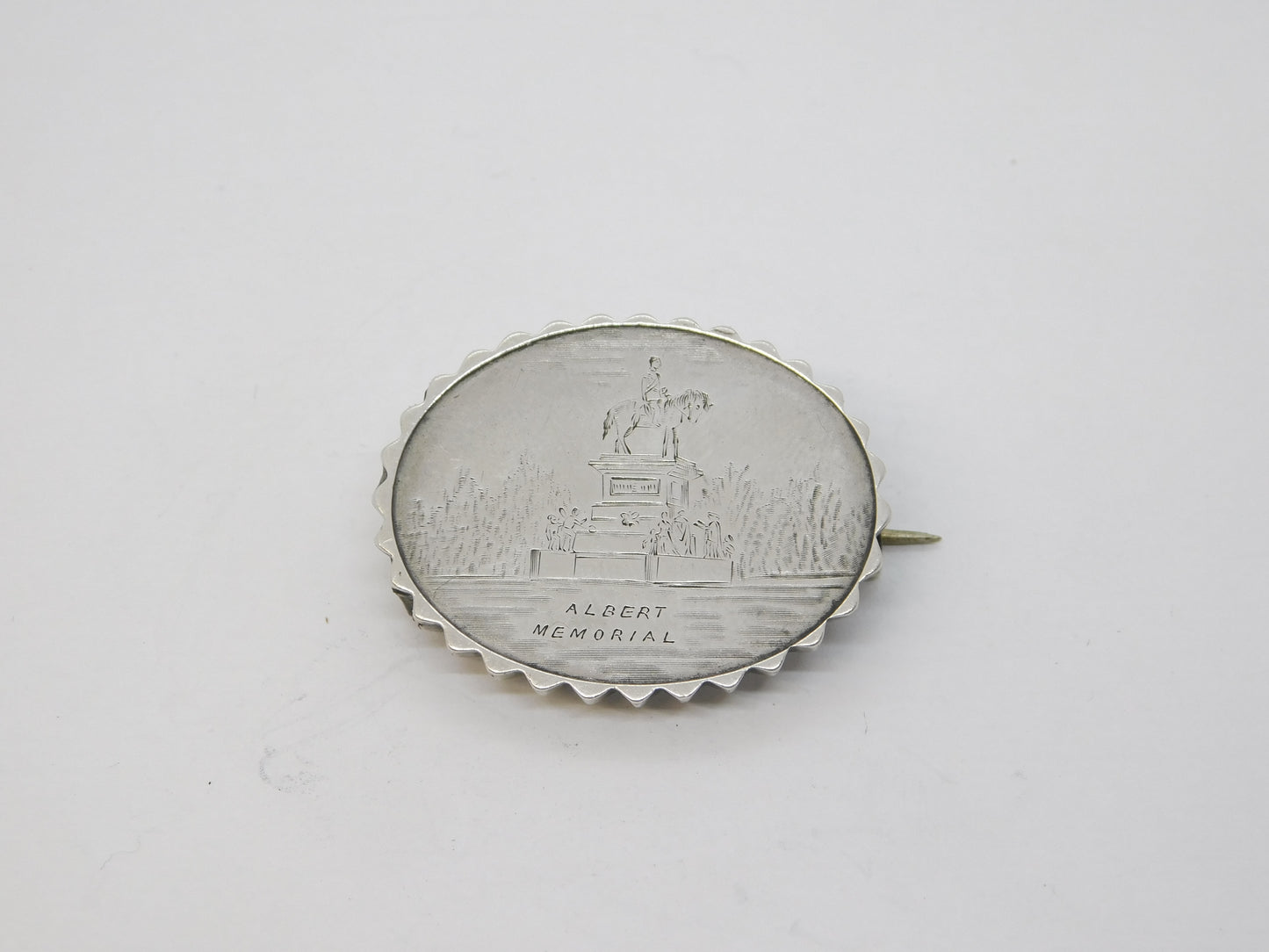 Victorian Sterling Silver Albert Memorial Souvenir Brooch Antique c1880