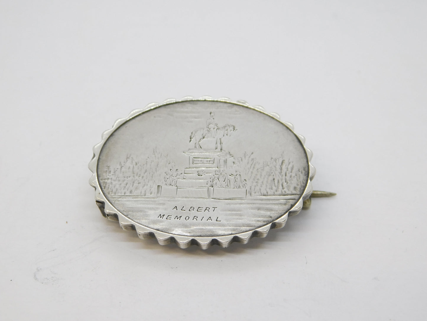 Victorian Sterling Silver Albert Memorial Souvenir Brooch Antique c1880