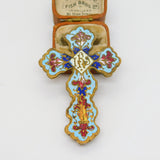 Victorian Gilt Metal Colorful Enamel 'IHS' Religious Cross Finial Antique c1860