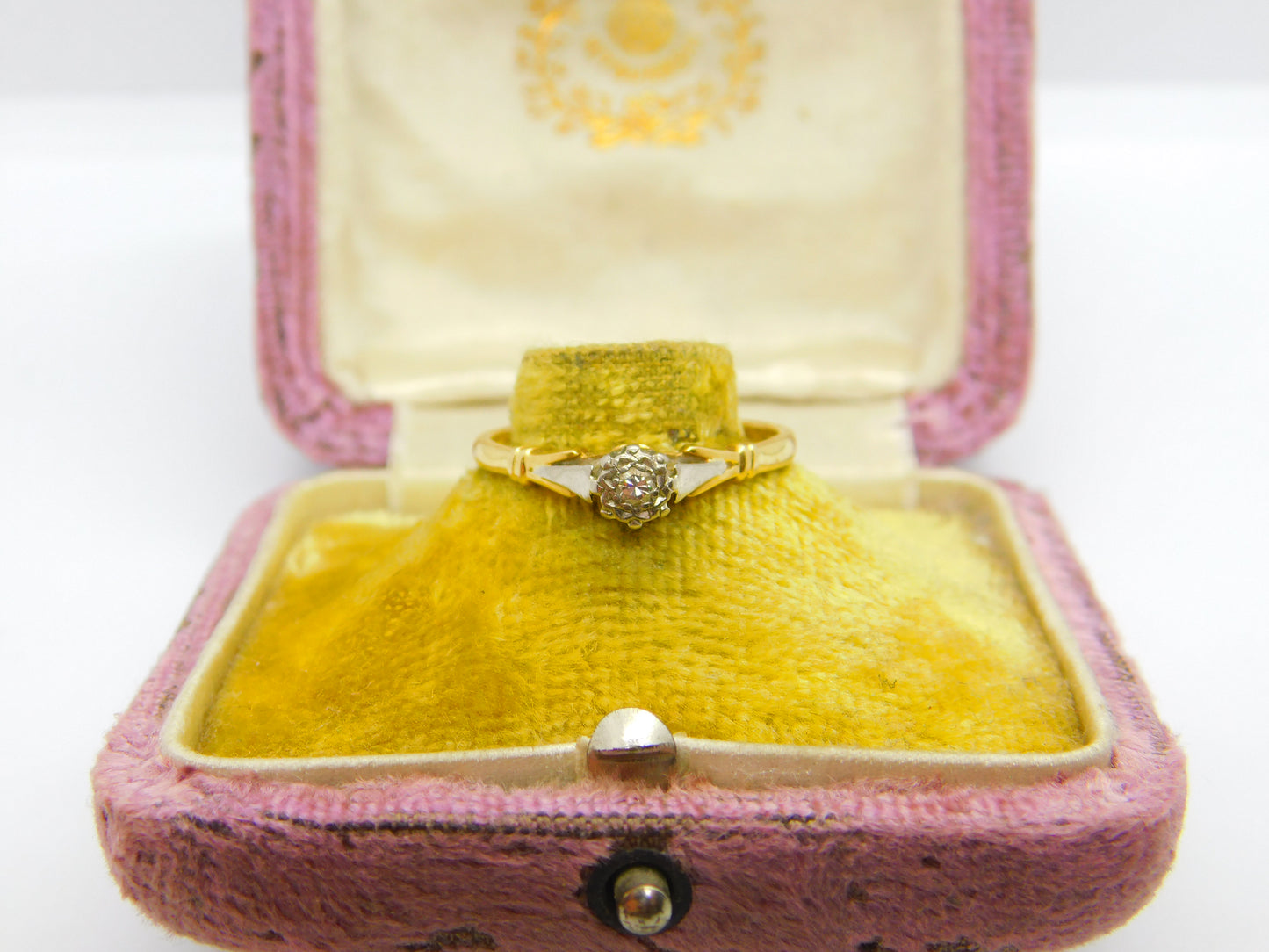 Victorian 18ct Yellow Gold, Platinum Set 0.1ct Diamond Solitaire Ring c1890