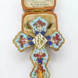 Victorian Gilt Metal Colorful Enamel 'IHS' Religious Cross Finial Antique c1860