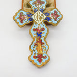 Victorian Gilt Metal Colorful Enamel 'IHS' Religious Cross Finial Antique c1860