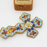 Victorian Gilt Metal Colorful Enamel 'IHS' Religious Cross Finial Antique c1860