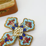 Victorian Gilt Metal Colorful Enamel 'IHS' Religious Cross Finial Antique c1860