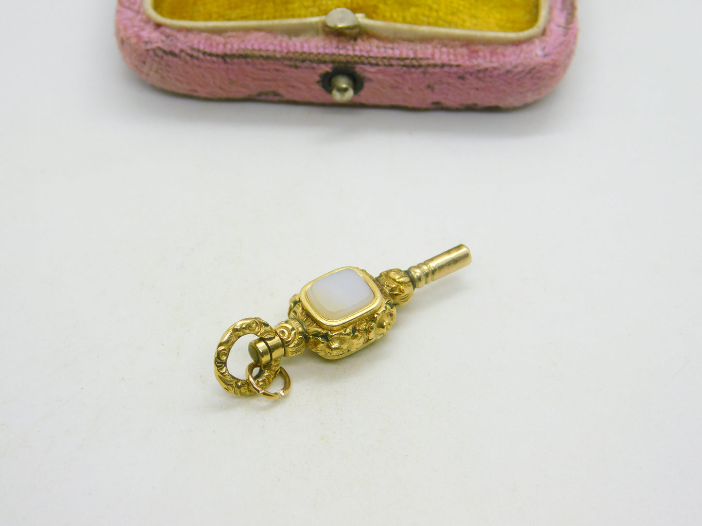 Victorian 9ct Gold Cased Bloodstone & Chalcedony Watch Key Fob Antique c1860