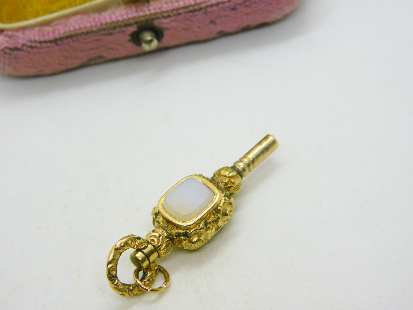 Victorian 9ct Gold Cased Bloodstone & Chalcedony Watch Key Fob Antique c1860