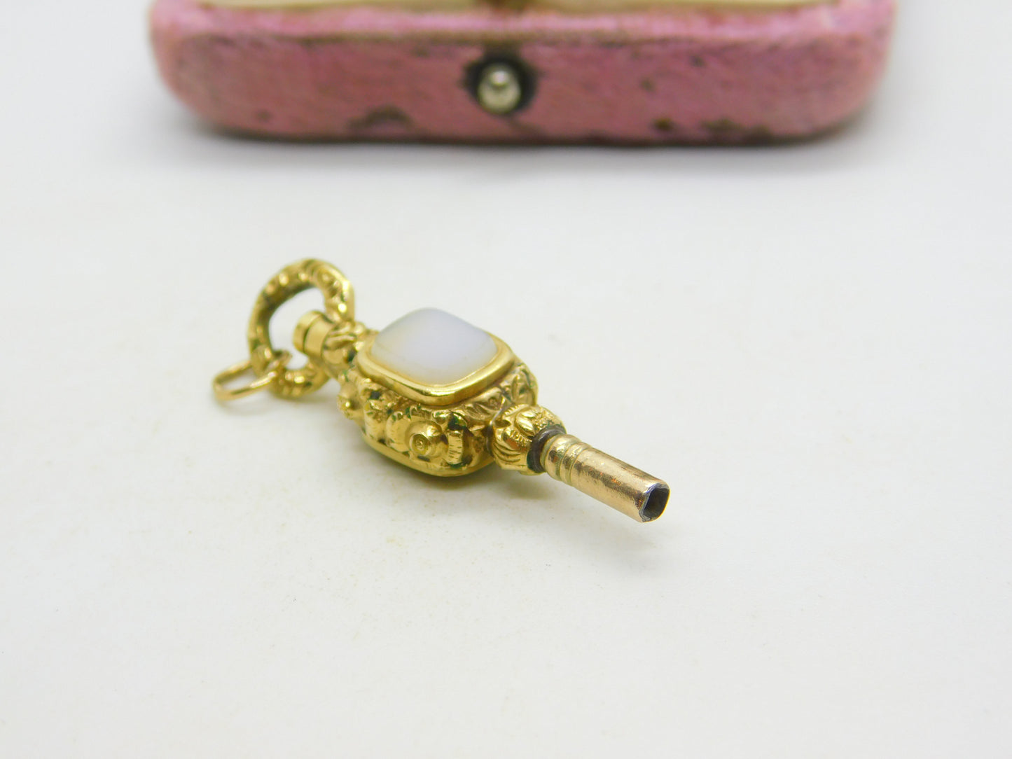 Victorian 9ct Gold Cased Bloodstone & Chalcedony Watch Key Fob Antique c1860