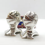 Pair Mappin & Webb Silver Plated Medieval Knight Helmet Salt Shakers Antique