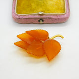 Baltic 18ct Yellow Gold & Amber Leaf Form Brooch Pin Antique c1930 Art Deco