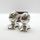 Pair Mappin & Webb Silver Plated Medieval Knight Helmet Salt Shakers Antique
