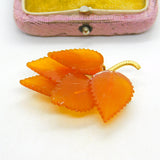 Baltic 18ct Yellow Gold & Amber Leaf Form Brooch Pin Antique c1930 Art Deco