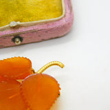 Baltic 18ct Yellow Gold & Amber Leaf Form Brooch Pin Antique c1930 Art Deco