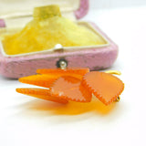 Baltic 18ct Yellow Gold & Amber Leaf Form Brooch Pin Antique c1930 Art Deco