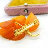 Baltic 18ct Yellow Gold & Amber Leaf Form Brooch Pin Antique c1930 Art Deco
