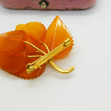 Baltic 18ct Yellow Gold & Amber Leaf Form Brooch Pin Antique c1930 Art Deco