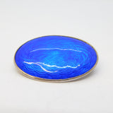 Edwardian Sterling Silver Blue Guilloche Enamel Brooch Pin Antique c1910