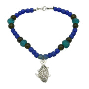 Studio Jewellery Sterling Silver & Sea Glass Chunky Fish Necklace Vintage