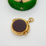 15ct Yellow Gold & Carnelian Set Spinner Fob Pendant Antique 1914 Chester