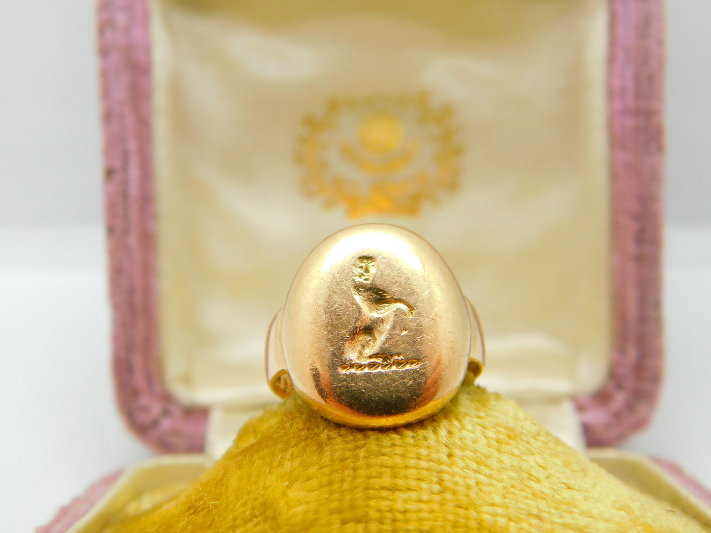 Victorian 15ct Gold Otter Or Cat Heraldic Crest Signet Ring Antique 1899 Chester