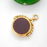 15ct Yellow Gold & Carnelian Set Spinner Fob Pendant Antique 1914 Chester