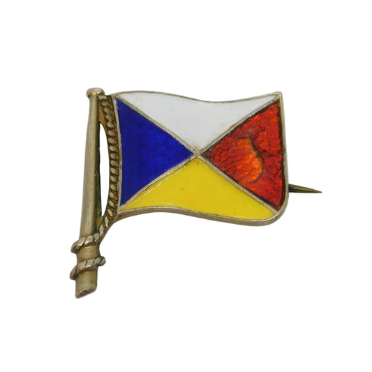20th Century .800 Silver & Enamel Sailing Yacht Brooch Antique c1920 Art Deco