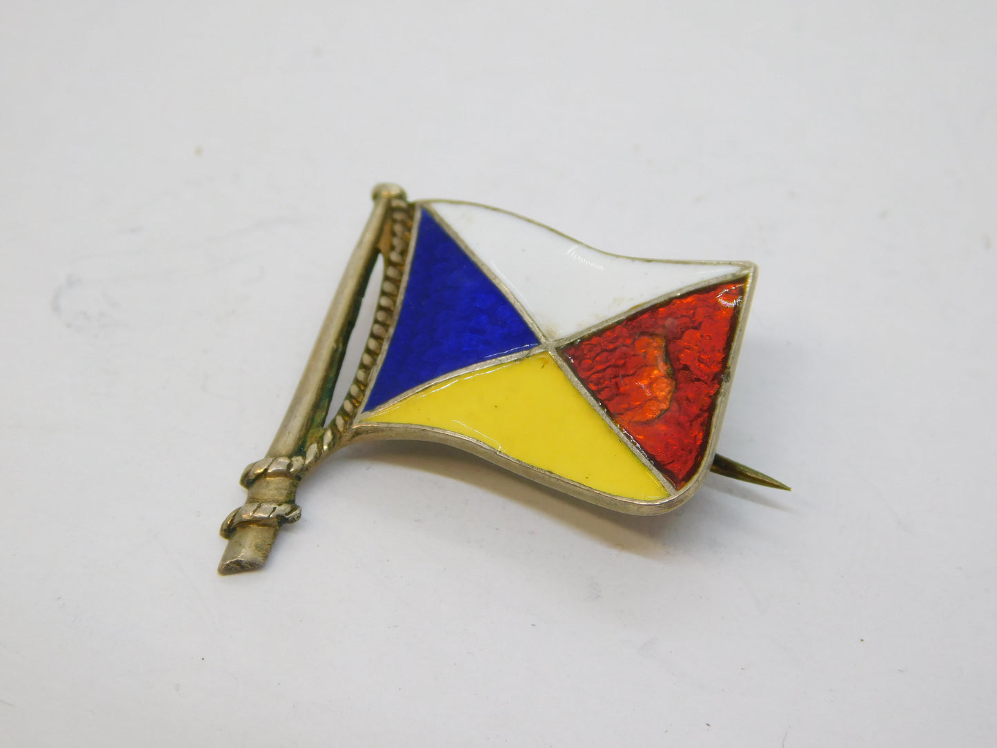 20th Century .800 Silver & Enamel Sailing Yacht Brooch Antique c1920 Art Deco