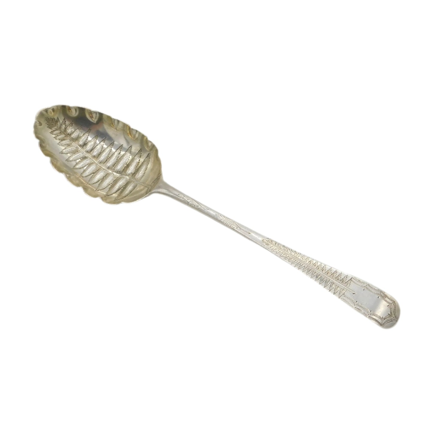 George III Sterling Silver Fern Leaf Bowl Serving Spoon Antique 1790 London