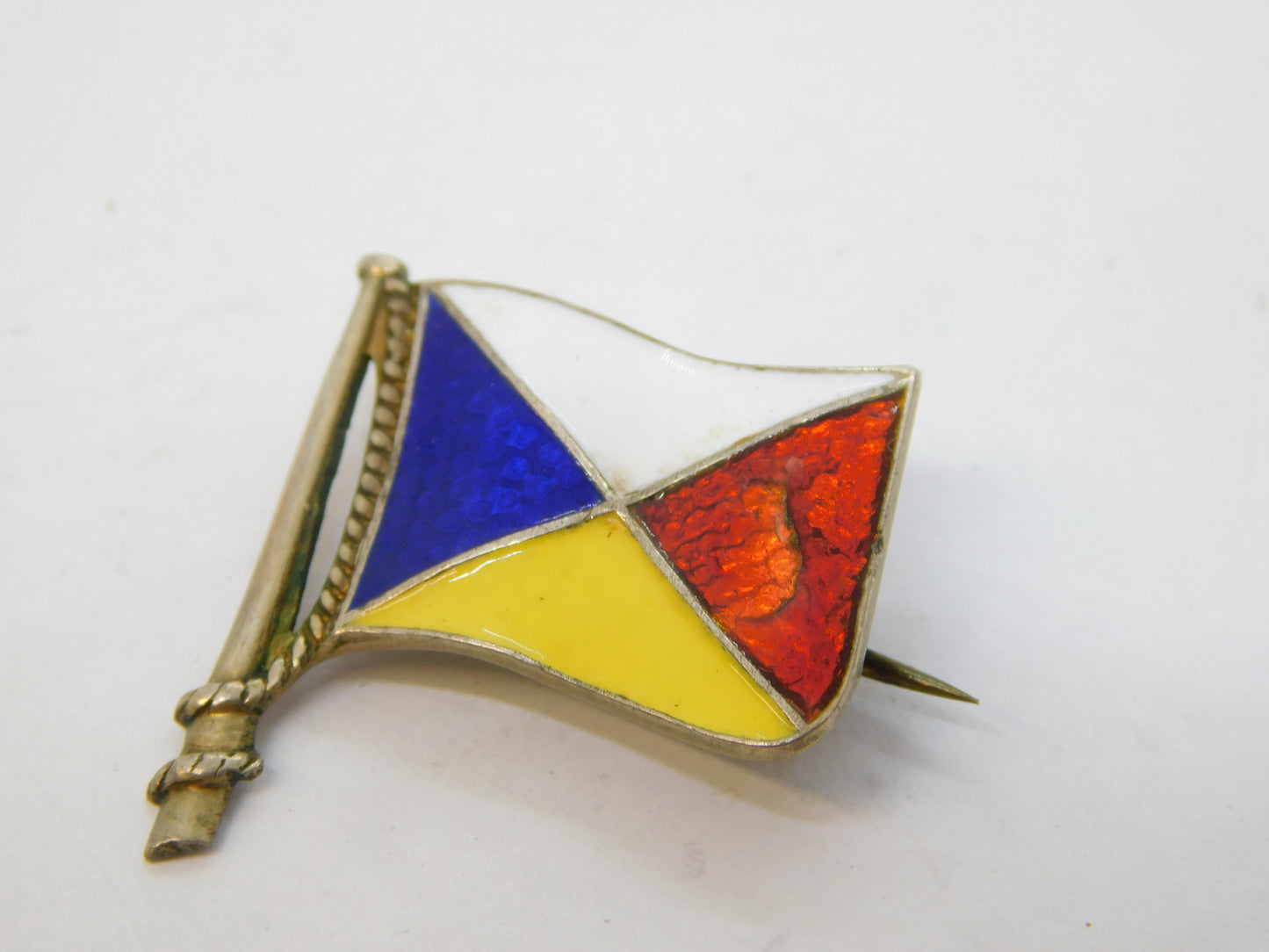 20th Century .800 Silver & Enamel Sailing Yacht Brooch Antique c1920 Art Deco