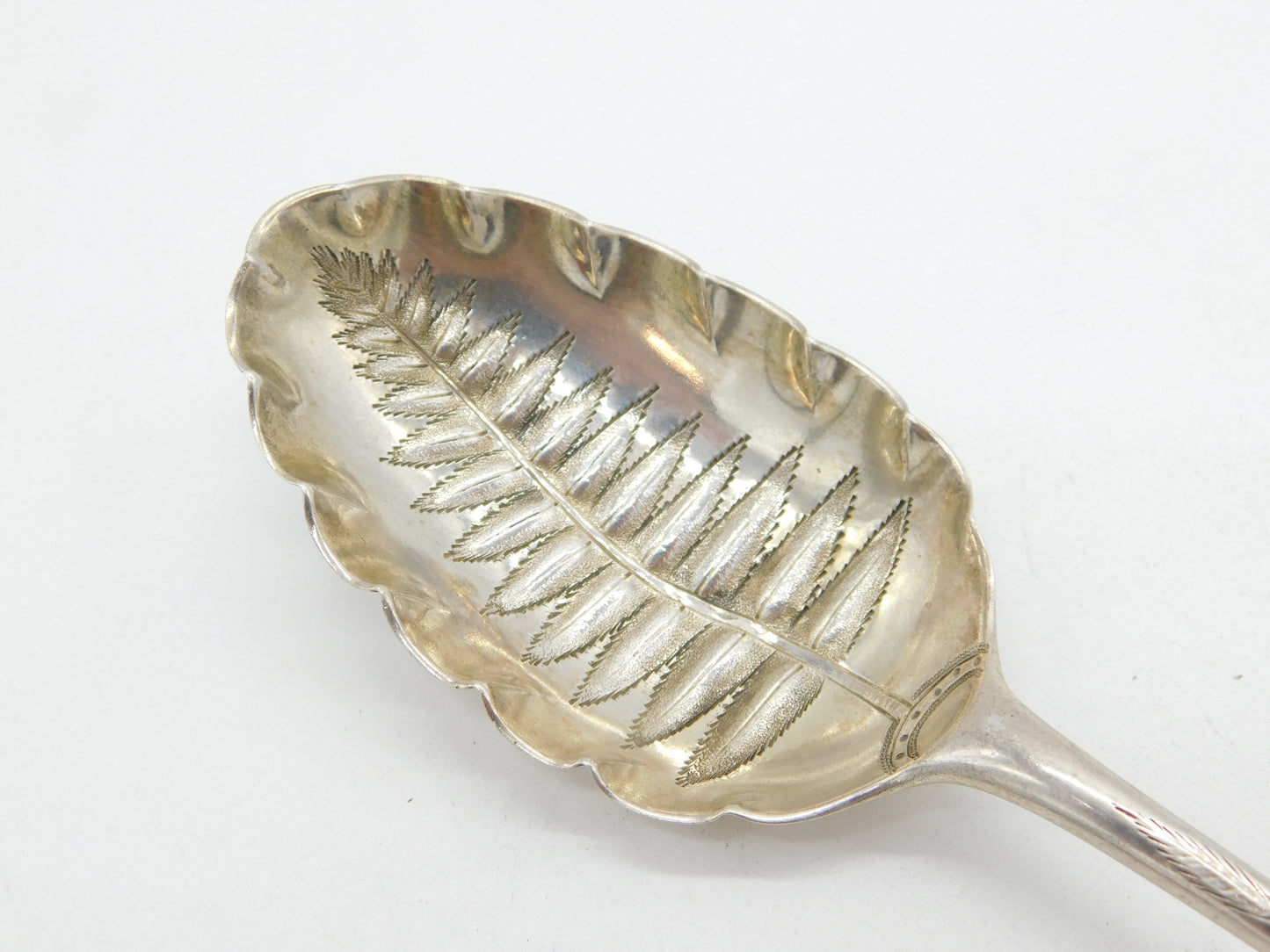 George III Sterling Silver Fern Leaf Bowl Serving Spoon Antique 1790 London