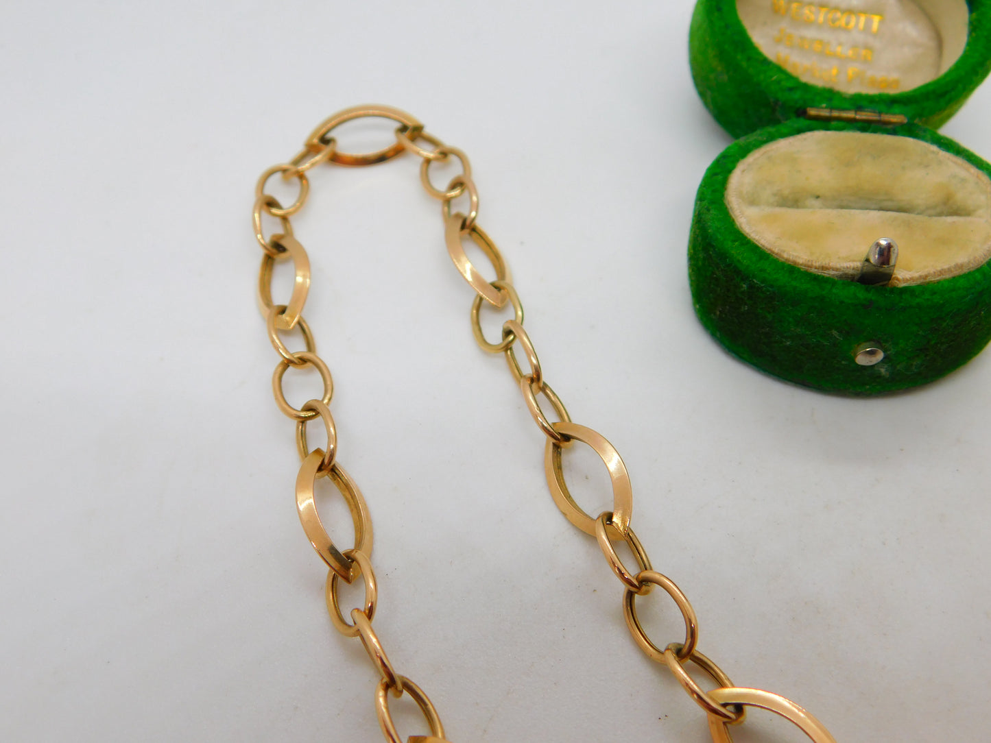 9ct Yellow Gold Modernist Curb Link Chain Bracelet Vintage c1970 50cm Length