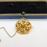 Edwardian 15ct Gold, Turquoise & Pearl Floral Swirl Brooch Antique c1910