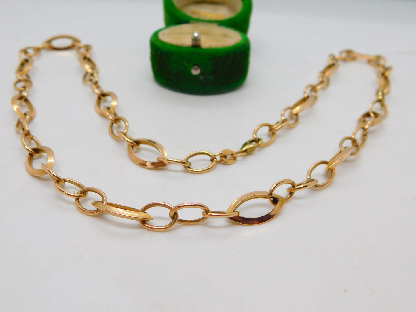 9ct Yellow Gold Modernist Curb Link Chain Bracelet Vintage c1970 50cm Length