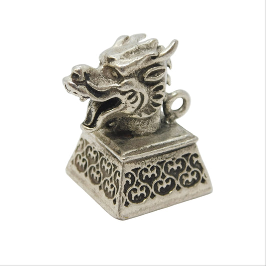 20th Century Chinese White Metal Year of the Dragon Seal Fob Antique c1940