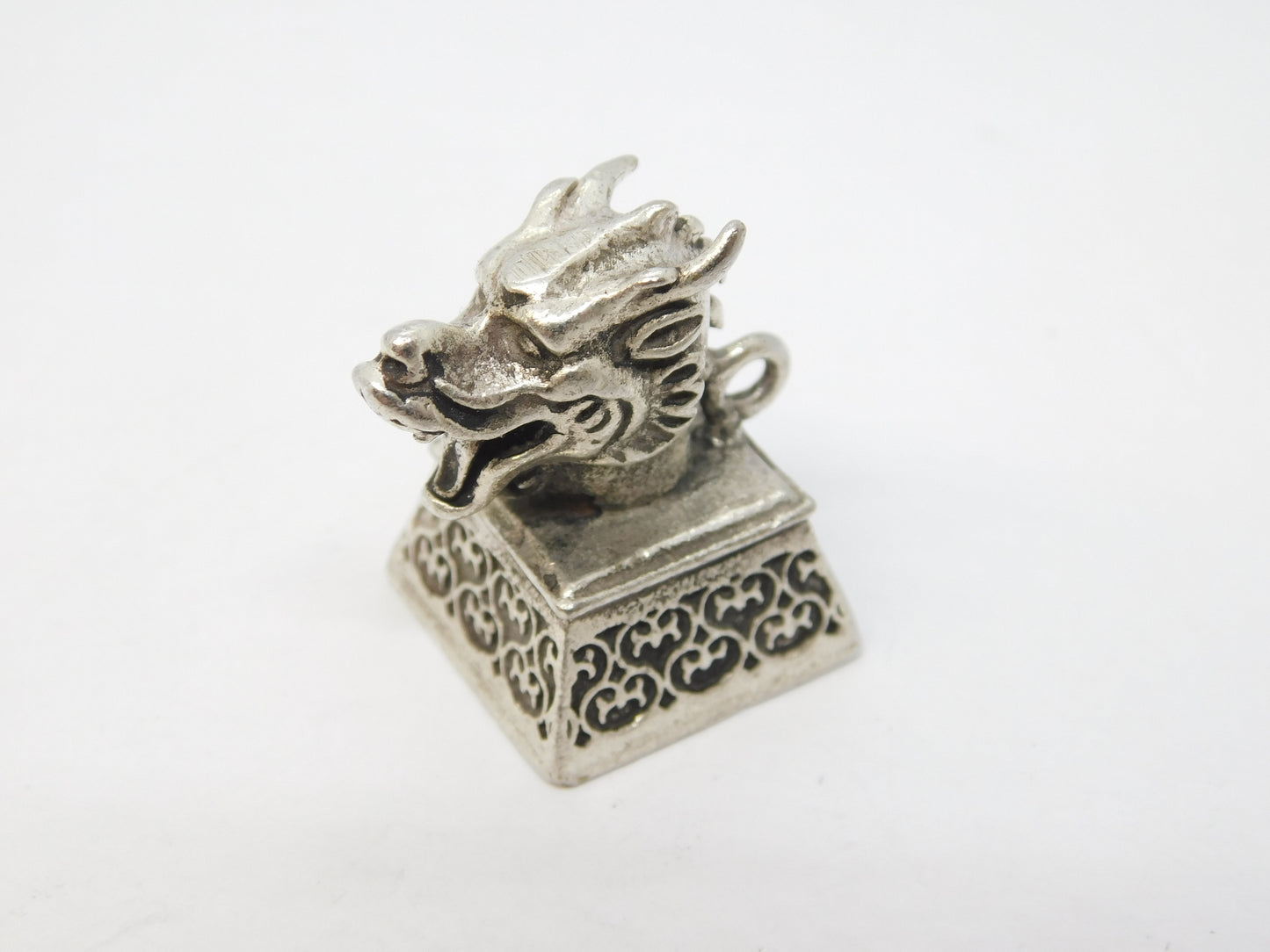 20th Century Chinese White Metal Year of the Dragon Seal Fob Antique c1940