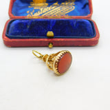 9ct Yellow Gold & Carnelian Set Floral Form Fob Seal Pendant Antique c1930 Deco